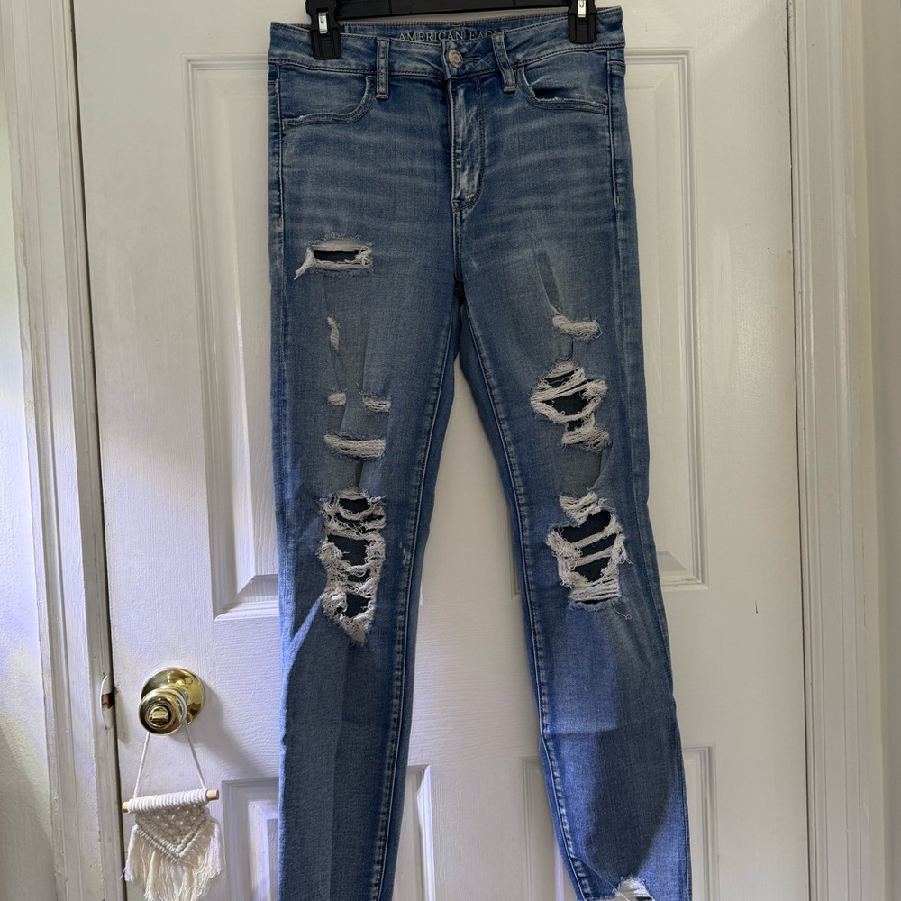 American Eagle Outfitters Ripped Blue Skinny Jeans